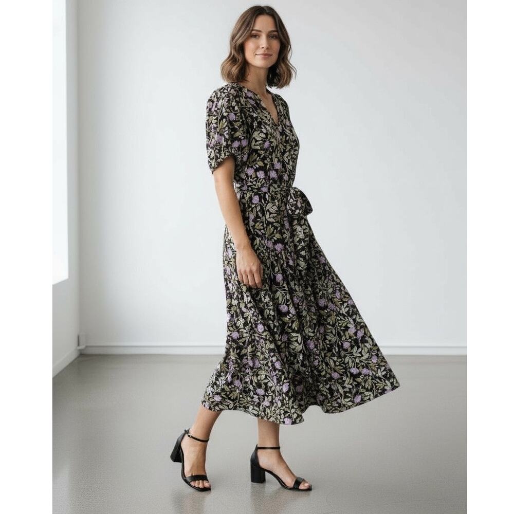 Mink Pink Nocturne Midi Maxi Dress Small Lilac Floral Puff Sleeves Sample NEW